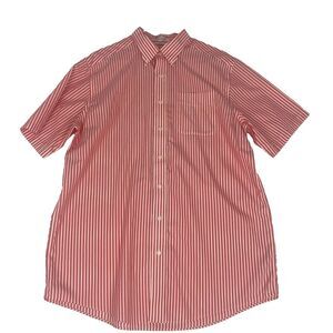 LL Bean Button Up Shirt Mens Size L Tall Pink Striped Short Sleeve 100% Cotton‎